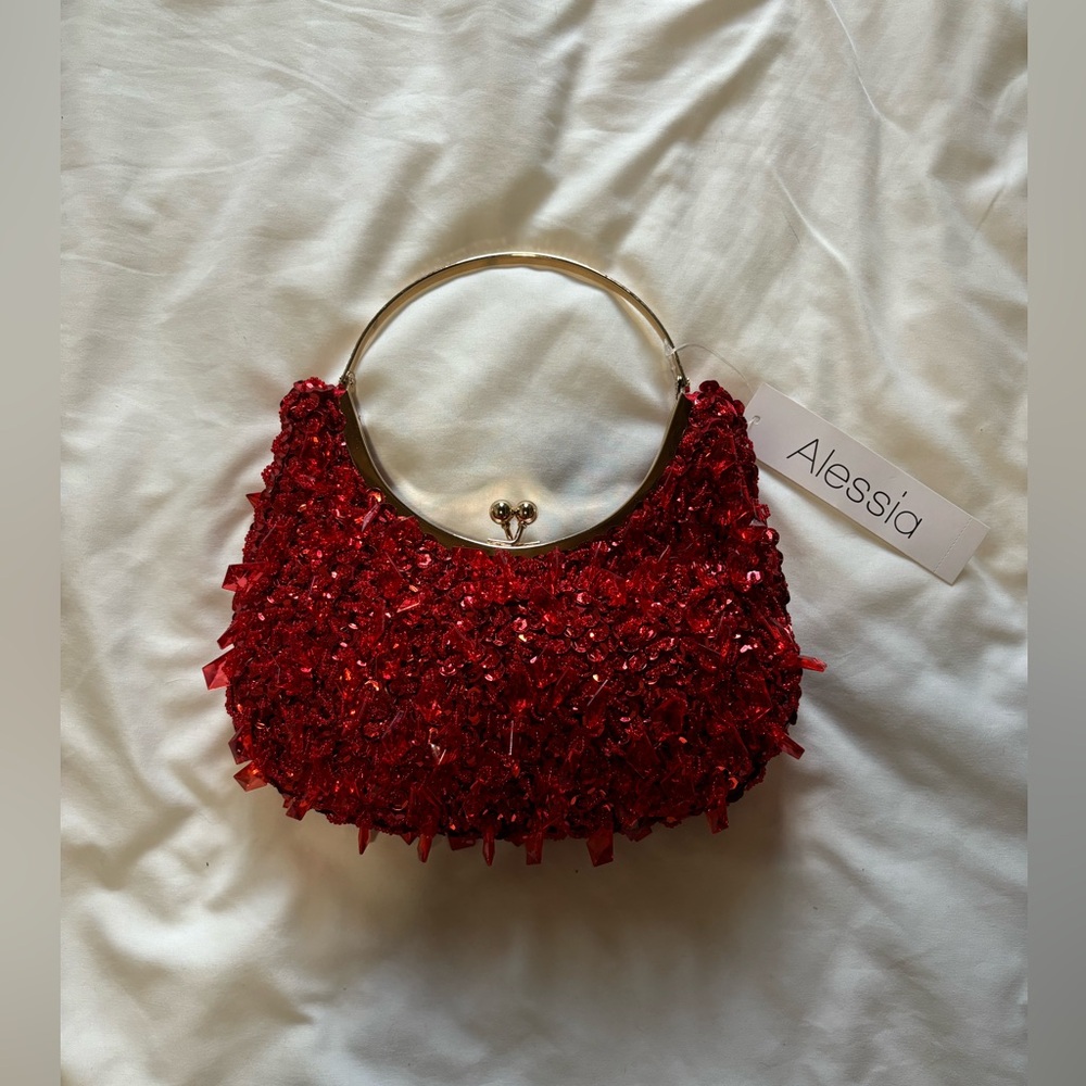 Alessia Red Beaded Bag NWT